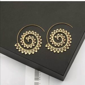 Spiral Earrings Gold Tribal Ethnic Gypsy Festival